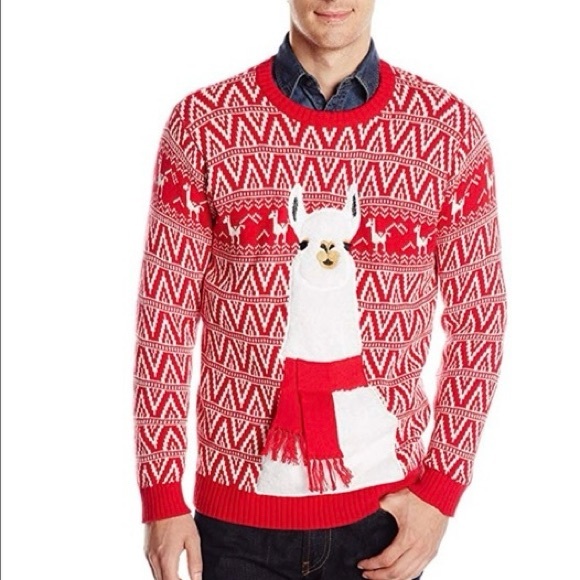 NWOT Blizzard Bay Red Fair Isle Llama Pullover Ugly Christmas Sweater Men’s XXL - Picture 1 of 11